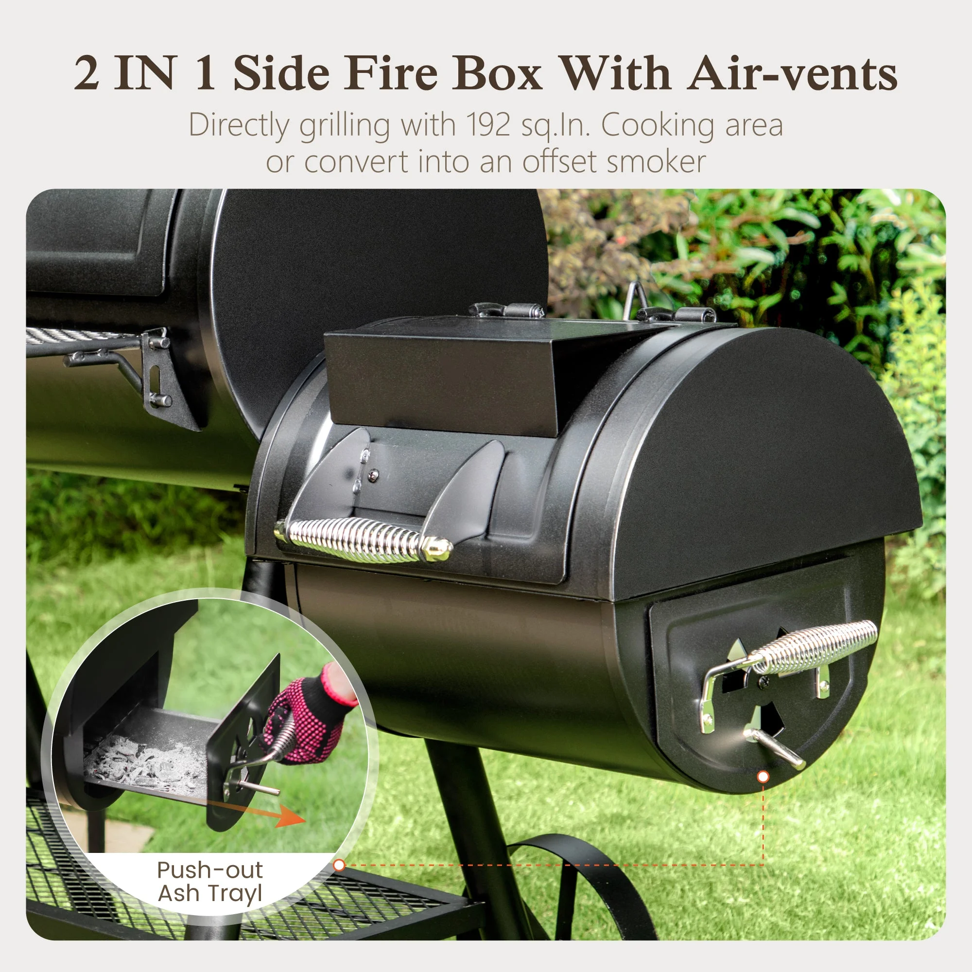 Alpha Joy Heavy Duty BBQ Charcoal Grill with Offset Smoker Overlarge 941 sq.in. Cooking Area - Image 5