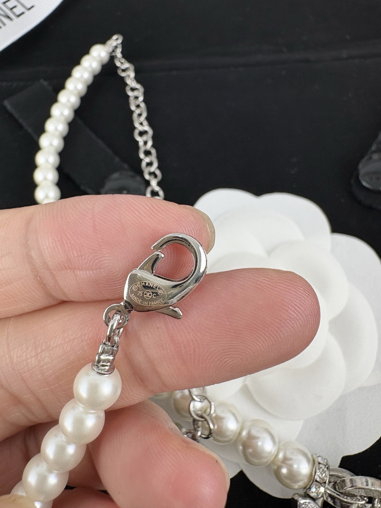 Chanel Pearl Necklace with Diamond Paved CC Pendant - Original Replica Club