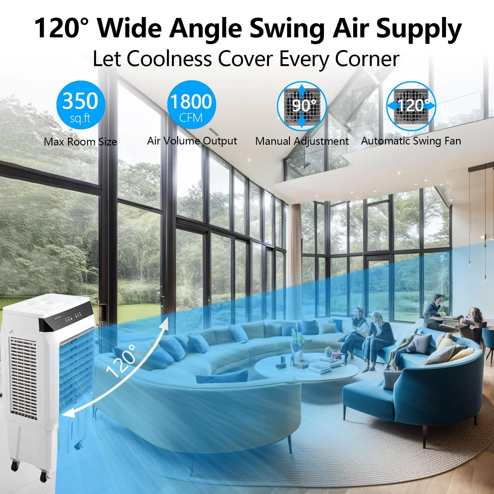 Garvee Air Coolers For Home Quiet,Evaporative Air Cooler 4100 CFM Swamp Cooler Air Conditioner with Remote Control and 4 Ice Packs, 3 Modes & Wind Speeds for Outdoor, Indoor, Garage, 15.8 Gallons - Image 13