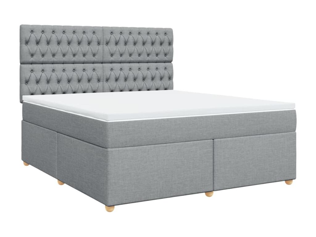 Cama box spring con colchón tela gris claro 180x200 cm