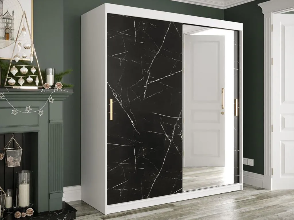 Armario Micasacool 261 Mármol negro | Mate blanco 200x180x62cm Número de estantes - 7.00