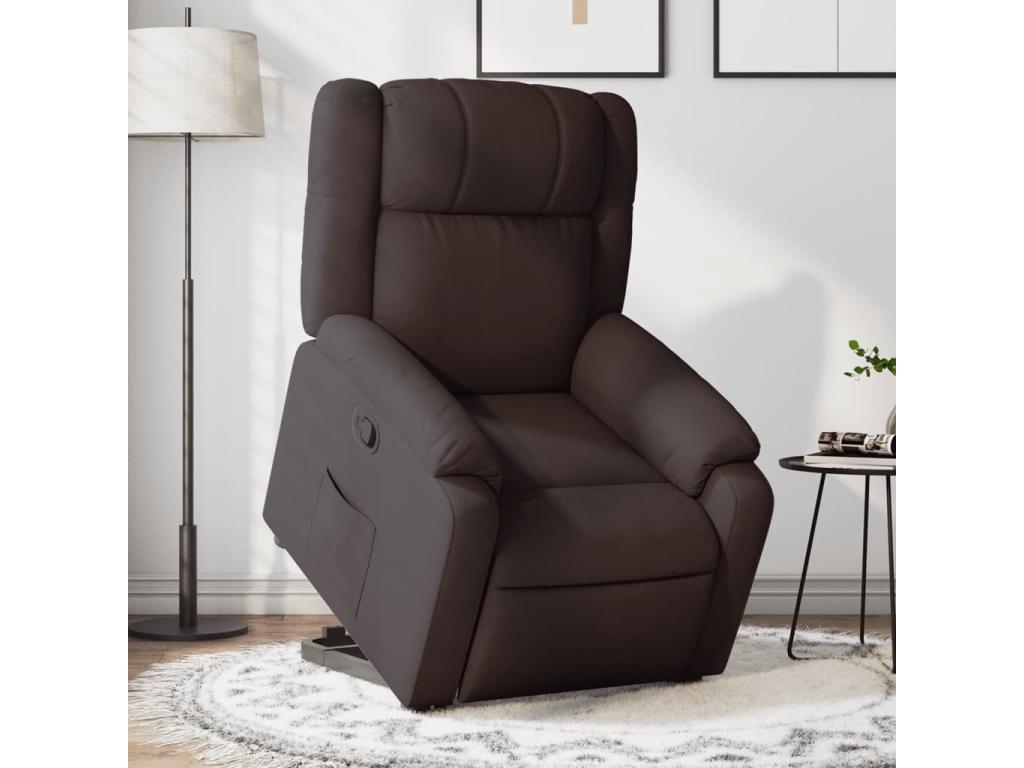 Sillón reclinable elevable tela marrón oscuro