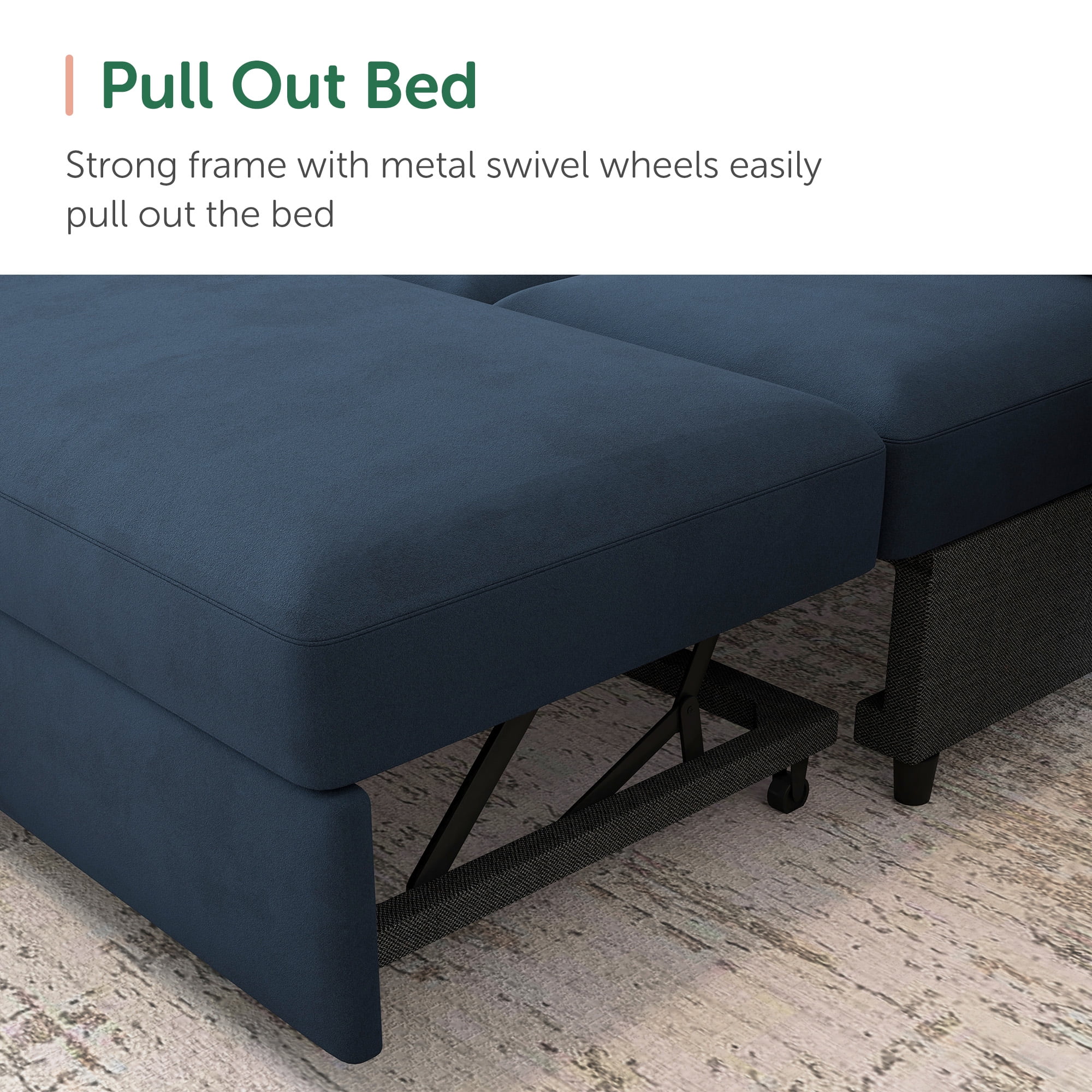 HONBAY Modular Sectional Pull-Out Sofa Bed with Storage Velvet U-Shaped Convertible Sleeper Sofa for Living Room, Blue - Image 66