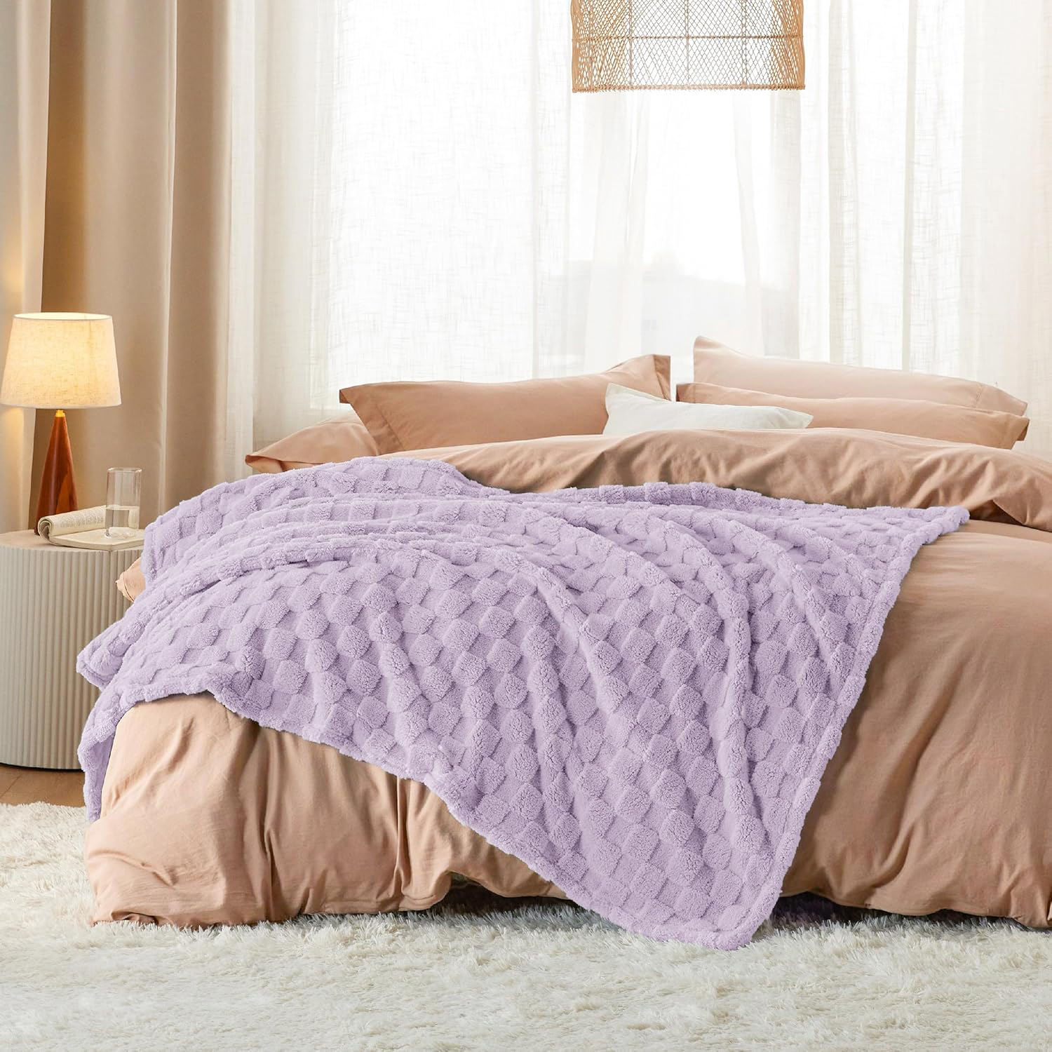 Jacquard Knitted Flannel Fleece Blanket, 100% Polyester Soft Warm Throw for Bed Sofa Hotel Home