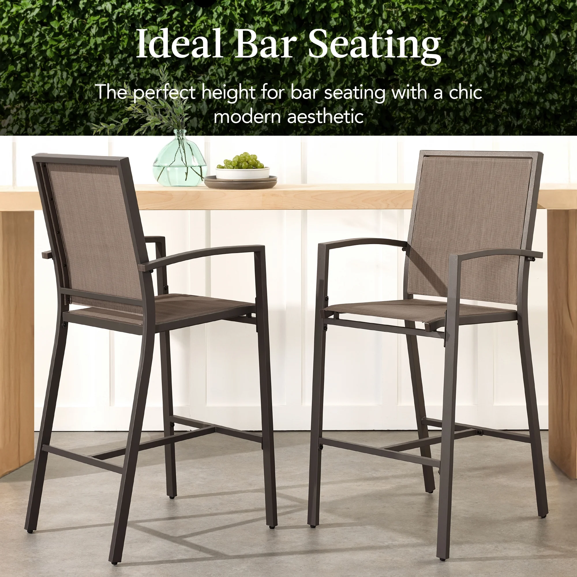 Best Choice Products Outdoor Barstools Set of 2, Bar Height Patio Chairs w/ All-Weather Mesh - Black/Black - Image 16