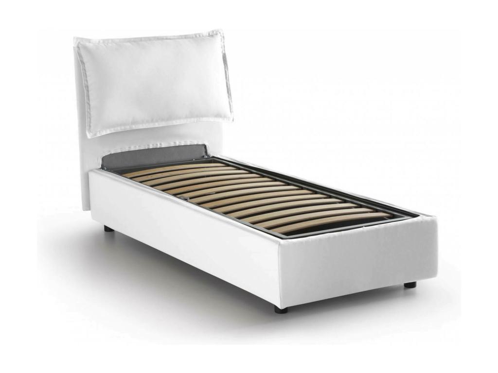 Cama individual Vanessa, Cama contenedor con revestimiento de tela, 100% Made in Italy, Apertura frontal, Apta para colchón de 80x190 cm, Blanco
