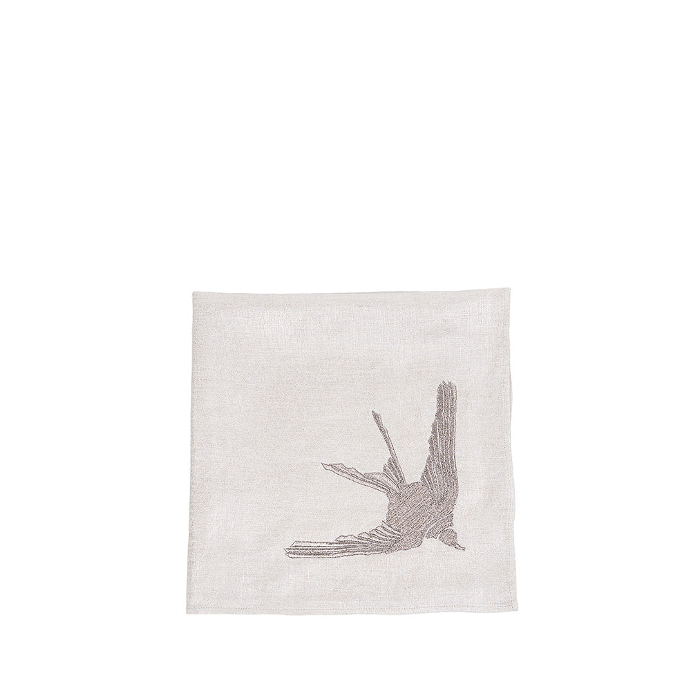 SERVIETTE DE TABLE BRODÉE HIRONDELLE - LIN MÉTALLISÉ, BRODÉ ÉTAIN, CARRÉ