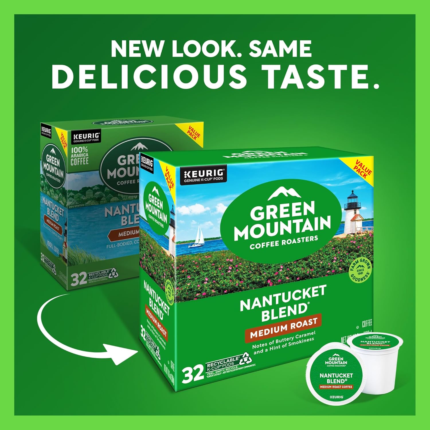 Green Mountain Coffee Roasters Nantucket Blend. Single-Serve Coffee K-Cup Pods. Medium Roast. 32 Count