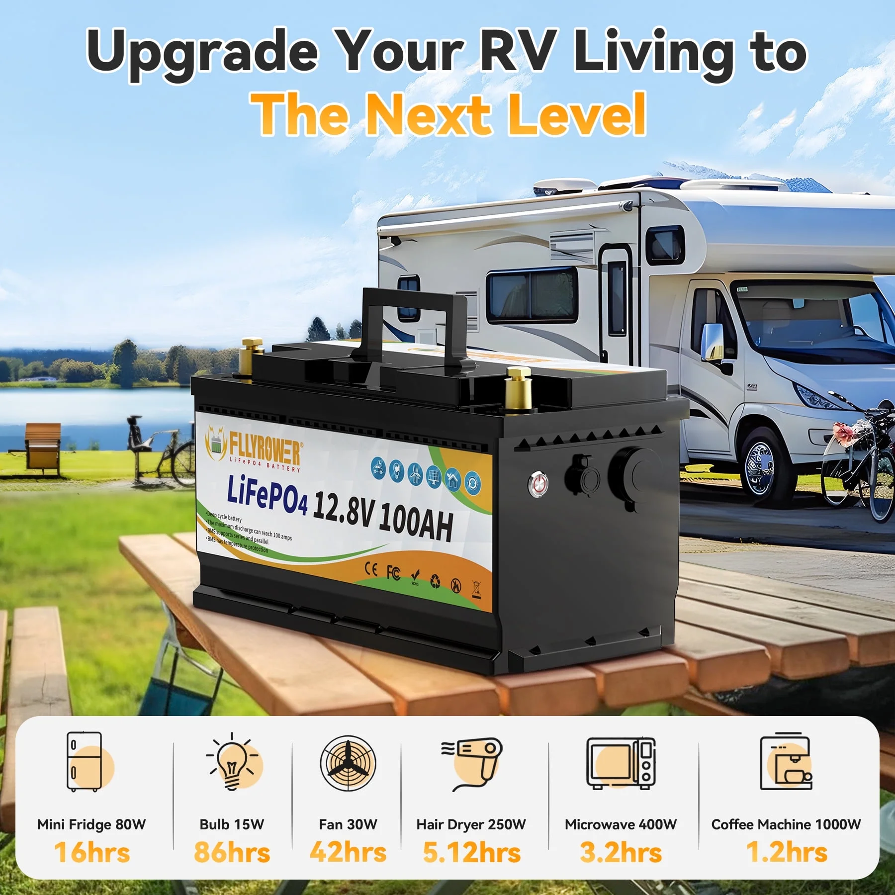 12V 100Ah LiFePO4 Lithium Battery with a Charger,for RV,Marine,Solar,Trolling Motor,Camping,Home Energy Storage,Built in 100A BMS,15000+Deep Cycles - Image 21