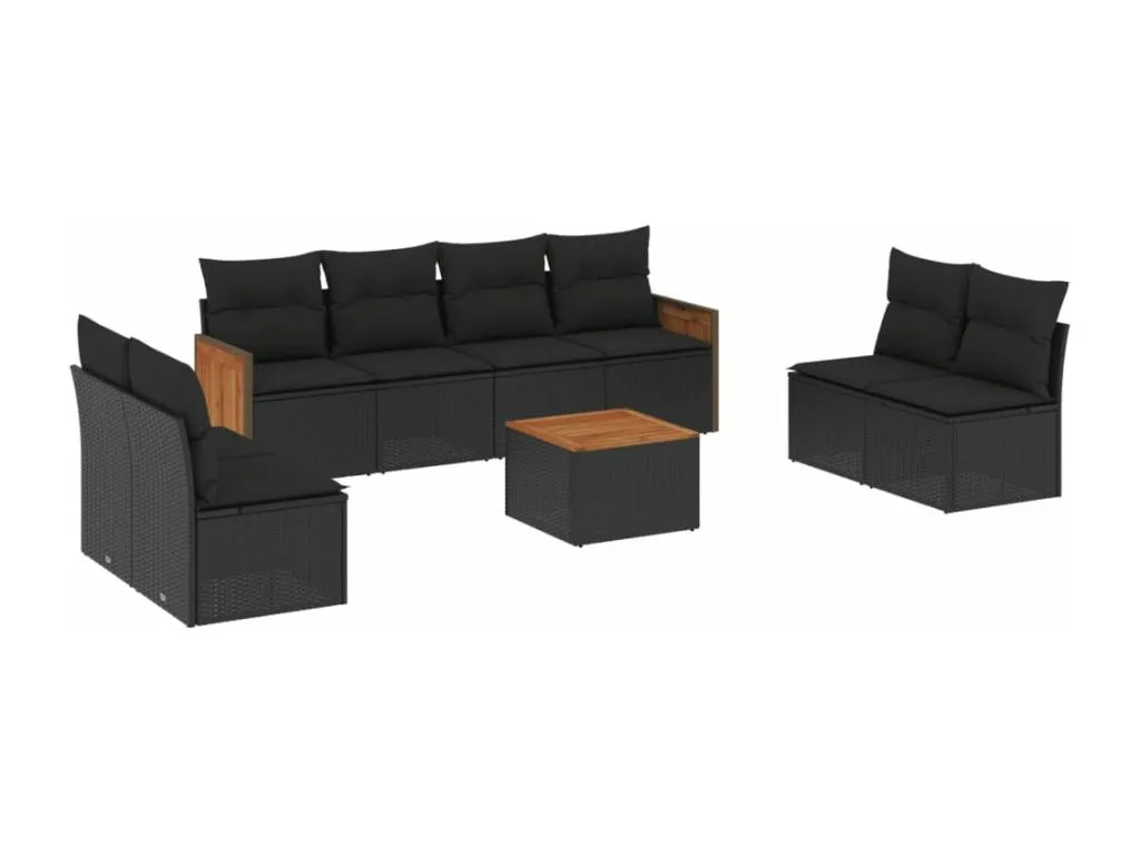 Conjunto de Sofás para Jardín de 8 Piezas con Cojines en Ratán Sintético Negro  JZ8588494