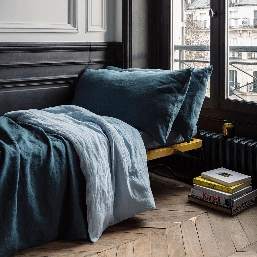 Coussin rectangle en lin lavé - Bleu Pétrole