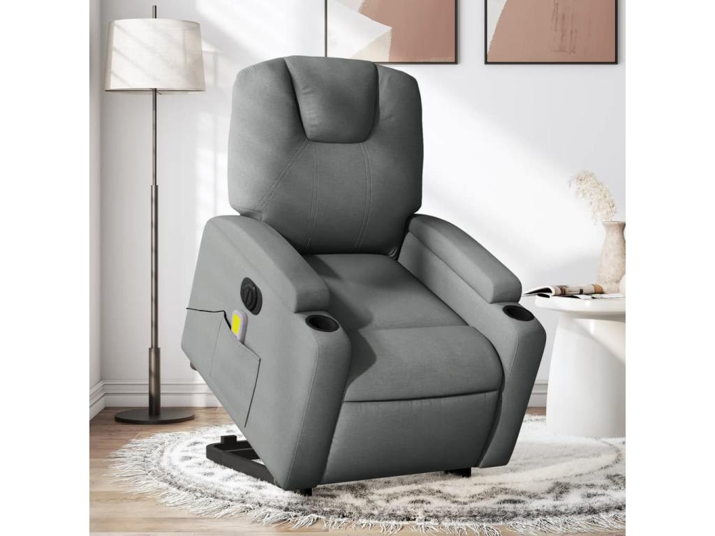 Sillón de masaje eléctrico reclinable elevable tela gris oscuro