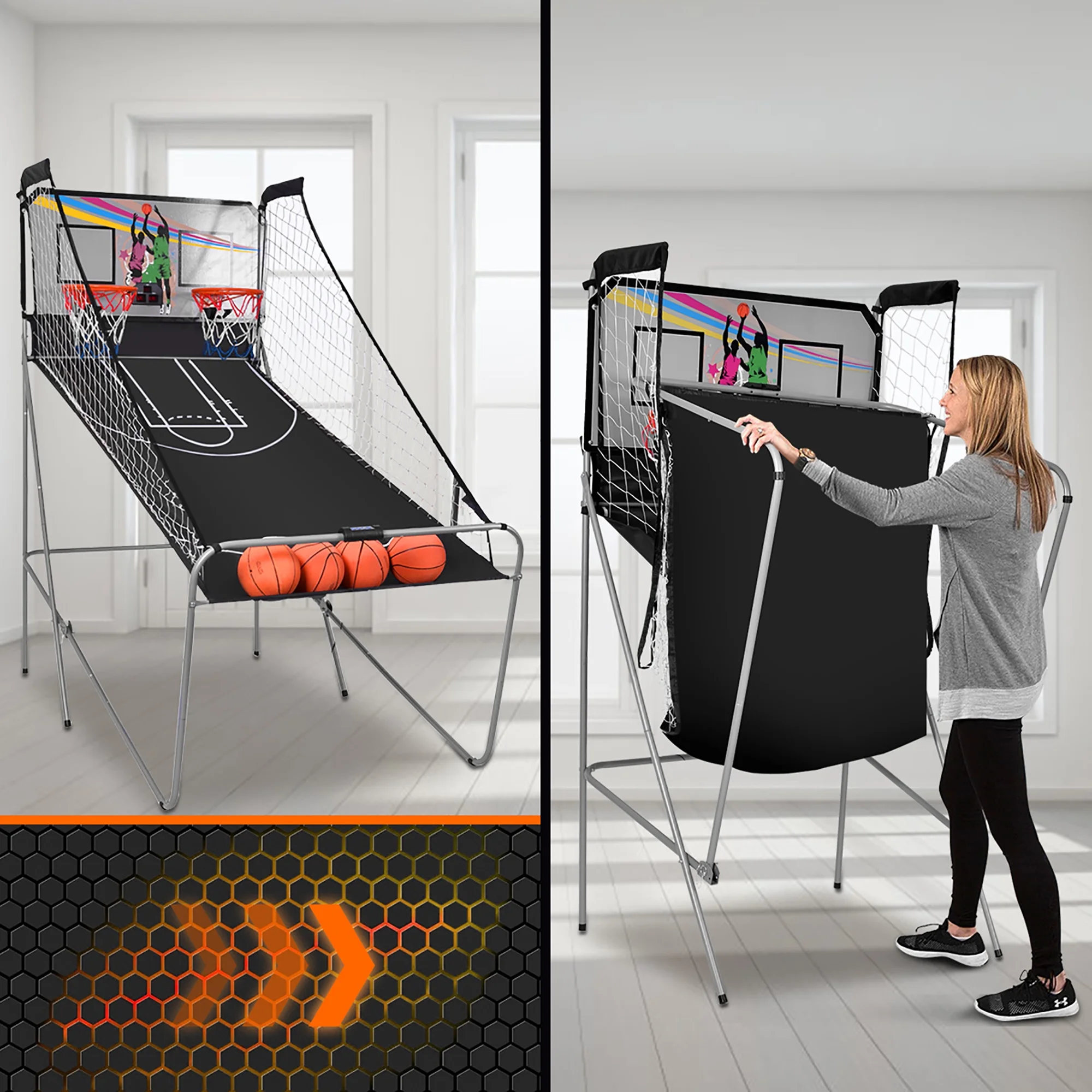 Costway Dual LED Electronic Shot Basketball Arcade Game with 8 Game Modes 4 Balls Foldable Grey - Image 4