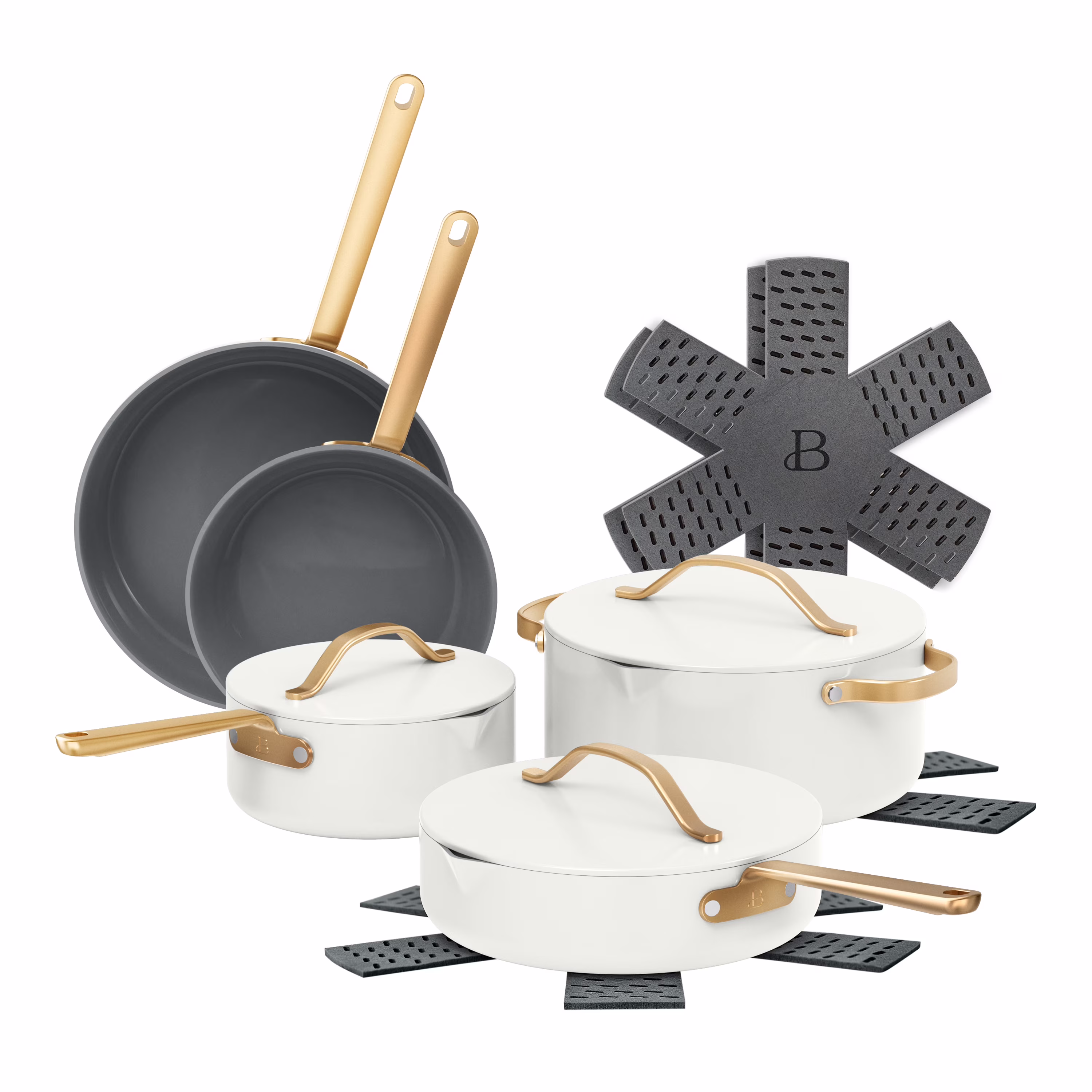 Beautiful 12pc Ceramic Non - Stick Cookware Set with Strainer Lids, White Icing by Drew Barrymore(Sage Green)