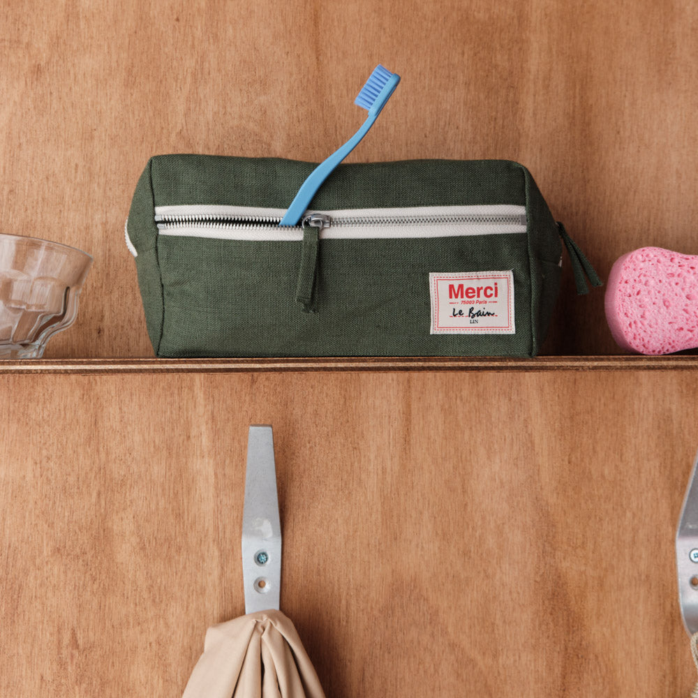 Trousse de toilette en lin lavé - Vert Oxyde