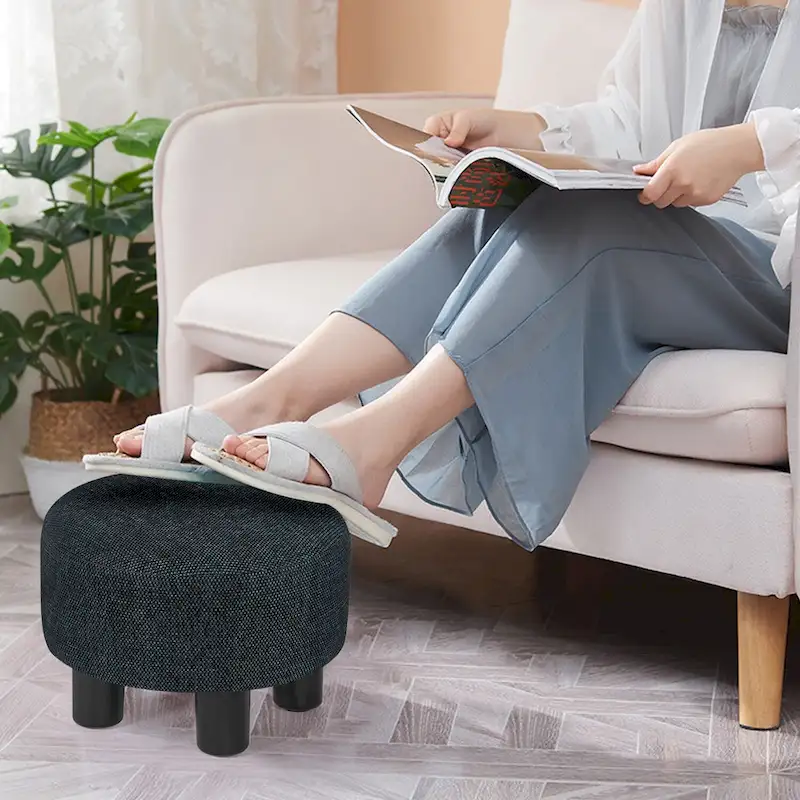 Adeco Modern Velvet Round Ottoman Footrest Stool with Padded Seat