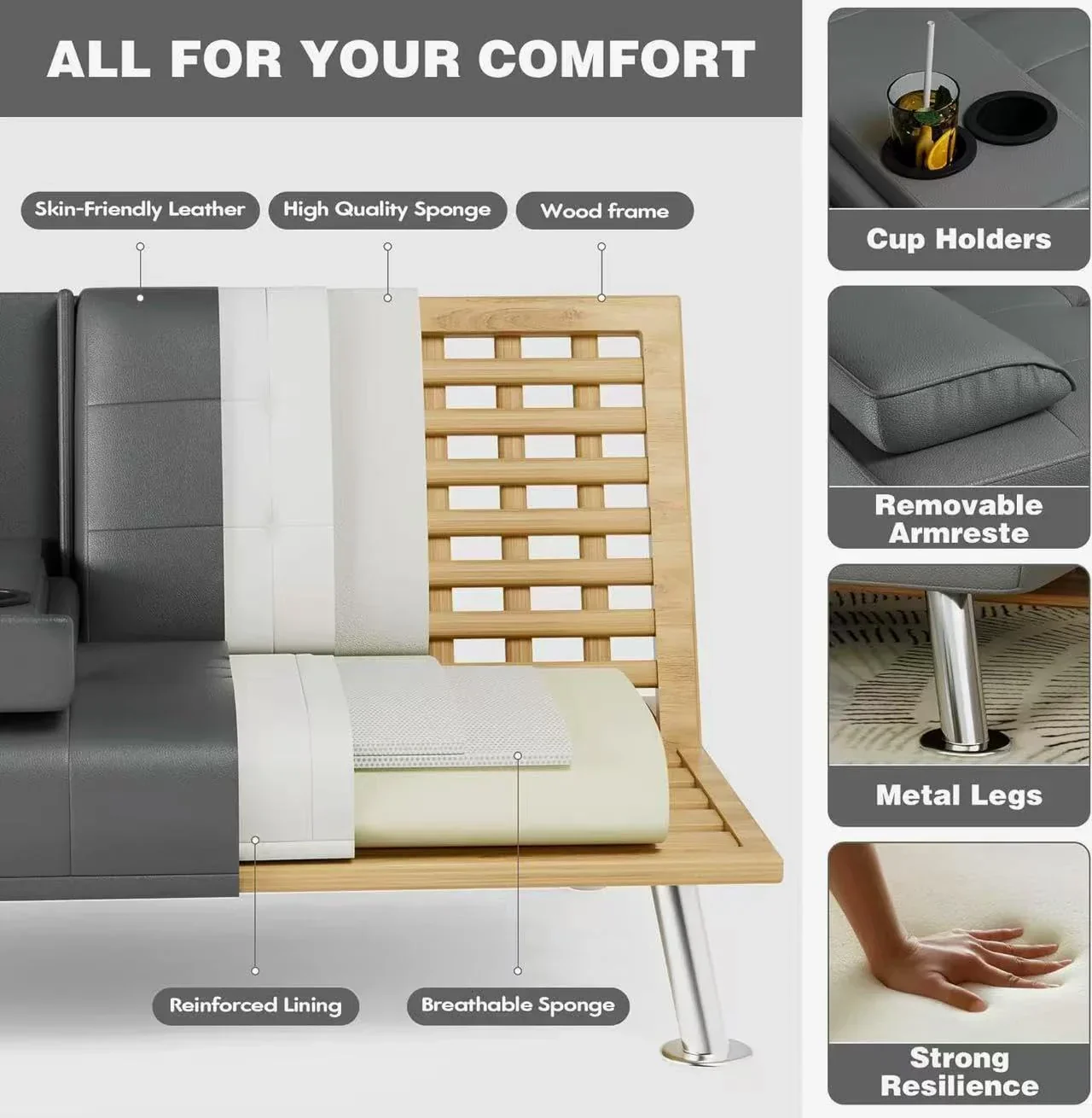Homall Futon Sofa Bed Leather Futon Couch with Armrests Adjustable Recliner Sleeper Sofa Bed