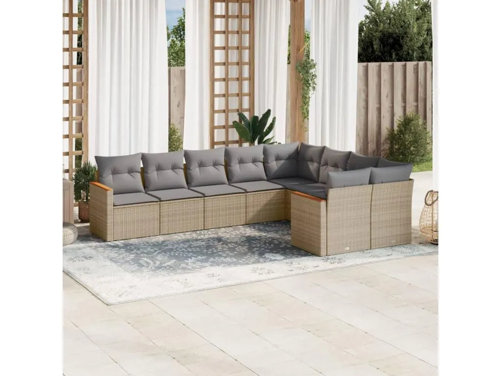 Decoencanto Set de sofás de jardín 9 pzas con cojines ratán sintético beige