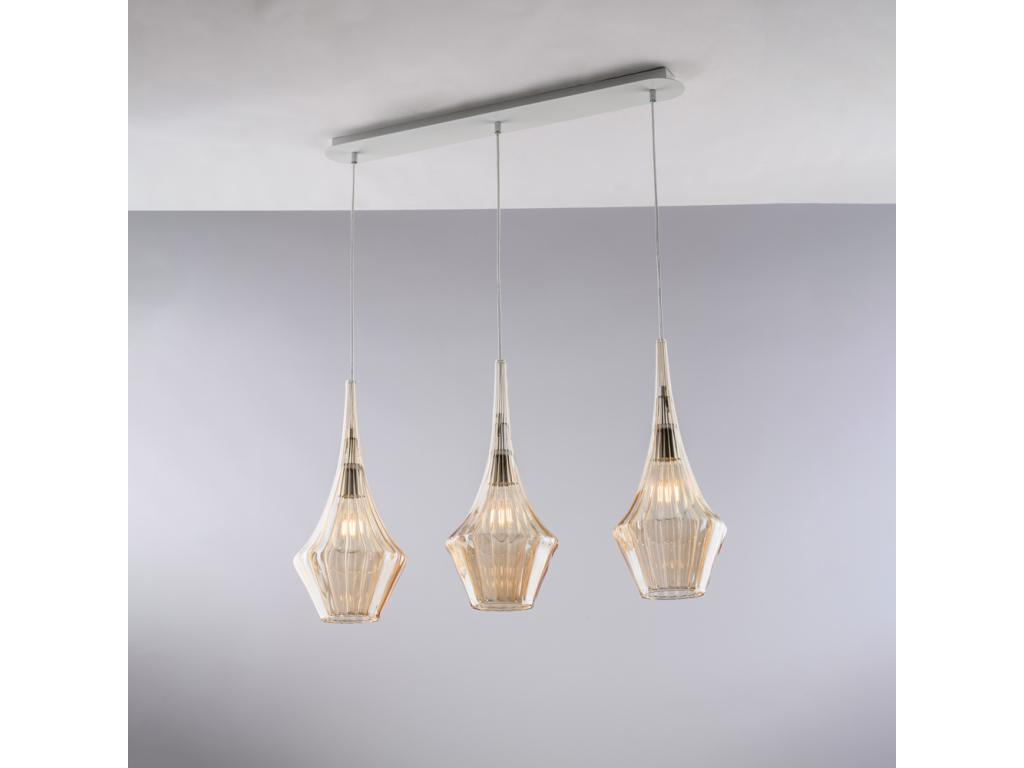 Zeus - Riel de hierro con cristal pyrex ámbar 3 luces L.75 X 10 - BL270-BIN3-AM