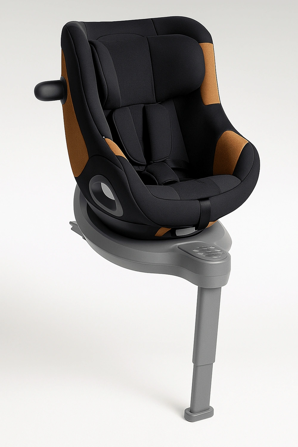 Asientos de coche, silla giratoria con respaldo ajustable en 4 posiciones y reposacabezas ajustable en 9 alturas, hasta 22 kg, protección lateral y arnés de 5 puntos, colores negro y marrón, apta para 0-12 años