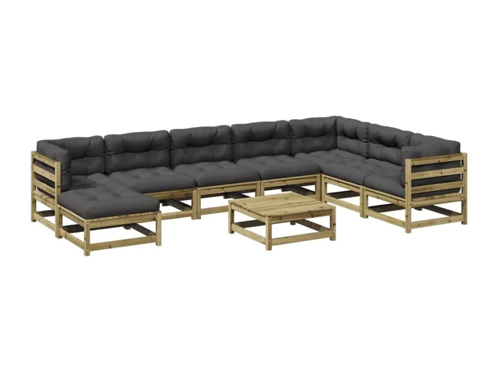 Alkifurniturees Set de sofás jardín 9 pzas con cojines Alkifurniturees impregnada Marrón ICVK29626