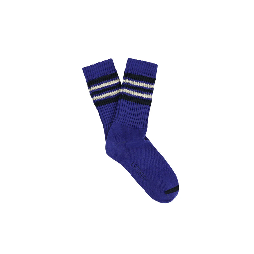 Escuyer - Chaussettes 5 rayures - Bleu écru