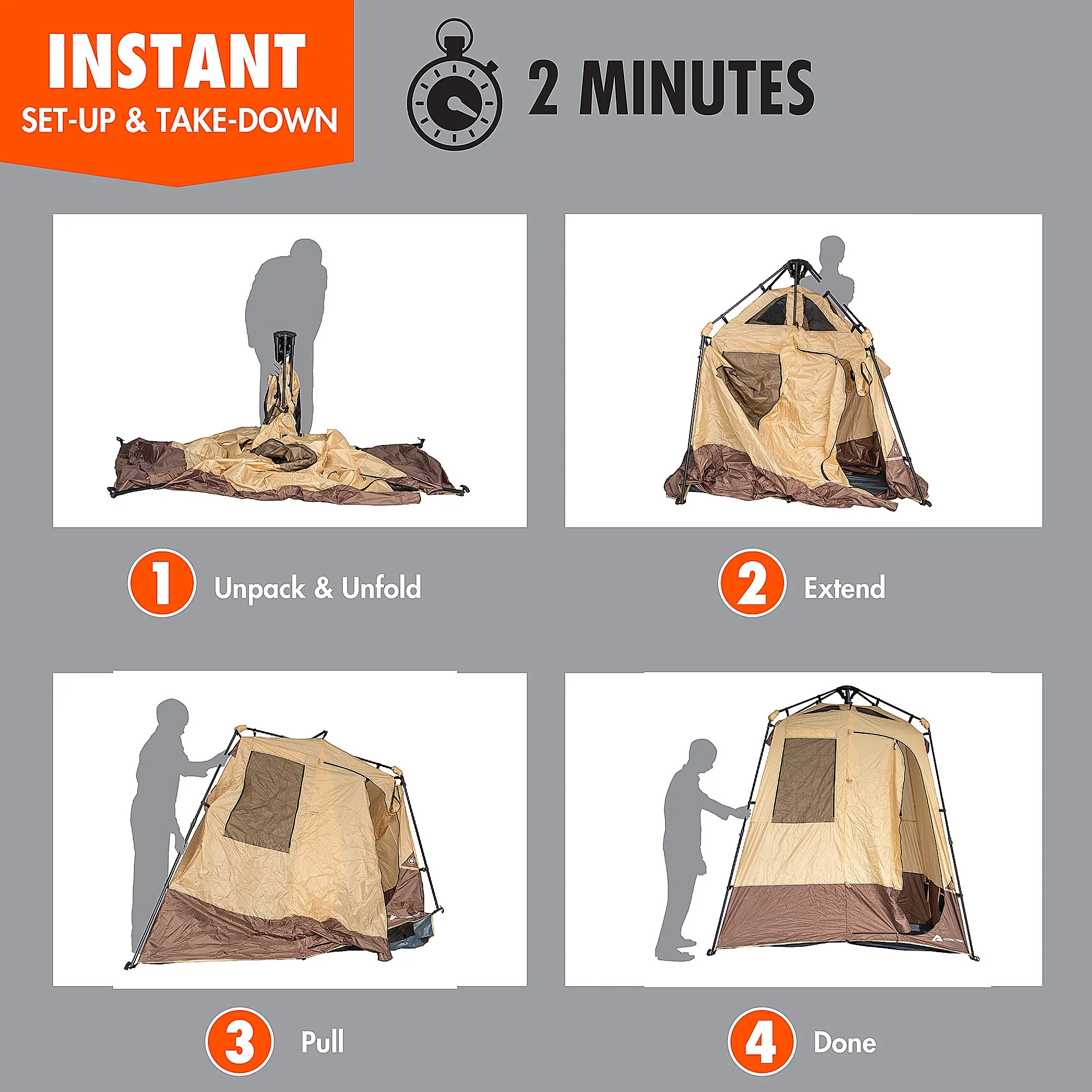 Ozark Trail 2-Room Shower & Utility Tent Combo Includes 5-Gallon Water Container, Easy Setup, Maximum Occupancy Is 2. Khaki Colour. - Image 13