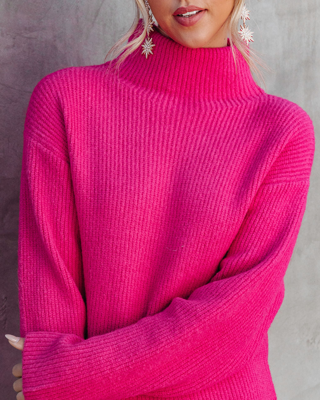 Uptown Girl Mock Neck Sweater Dress - Hot Pink - Se7enfashion