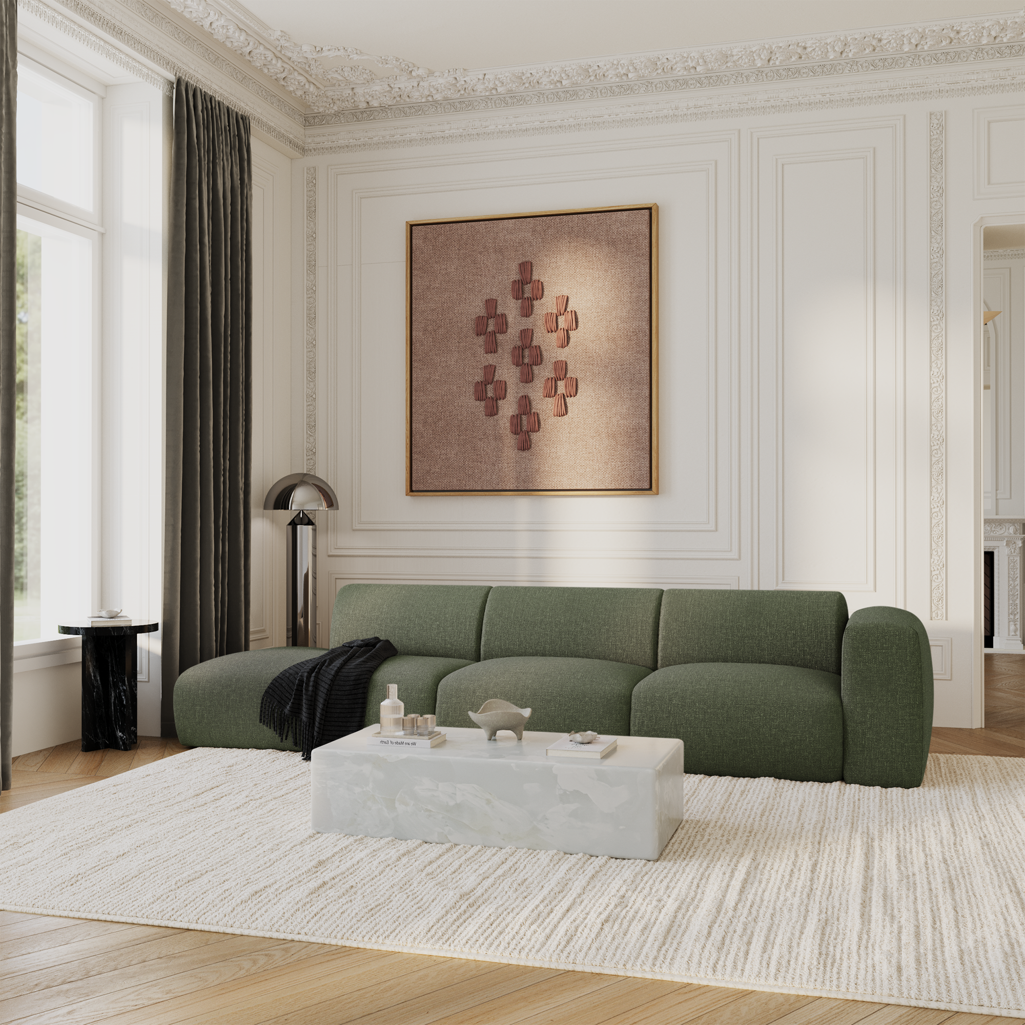 Rechte bank MYRA 5 personen Geweven stof Olijfgroen