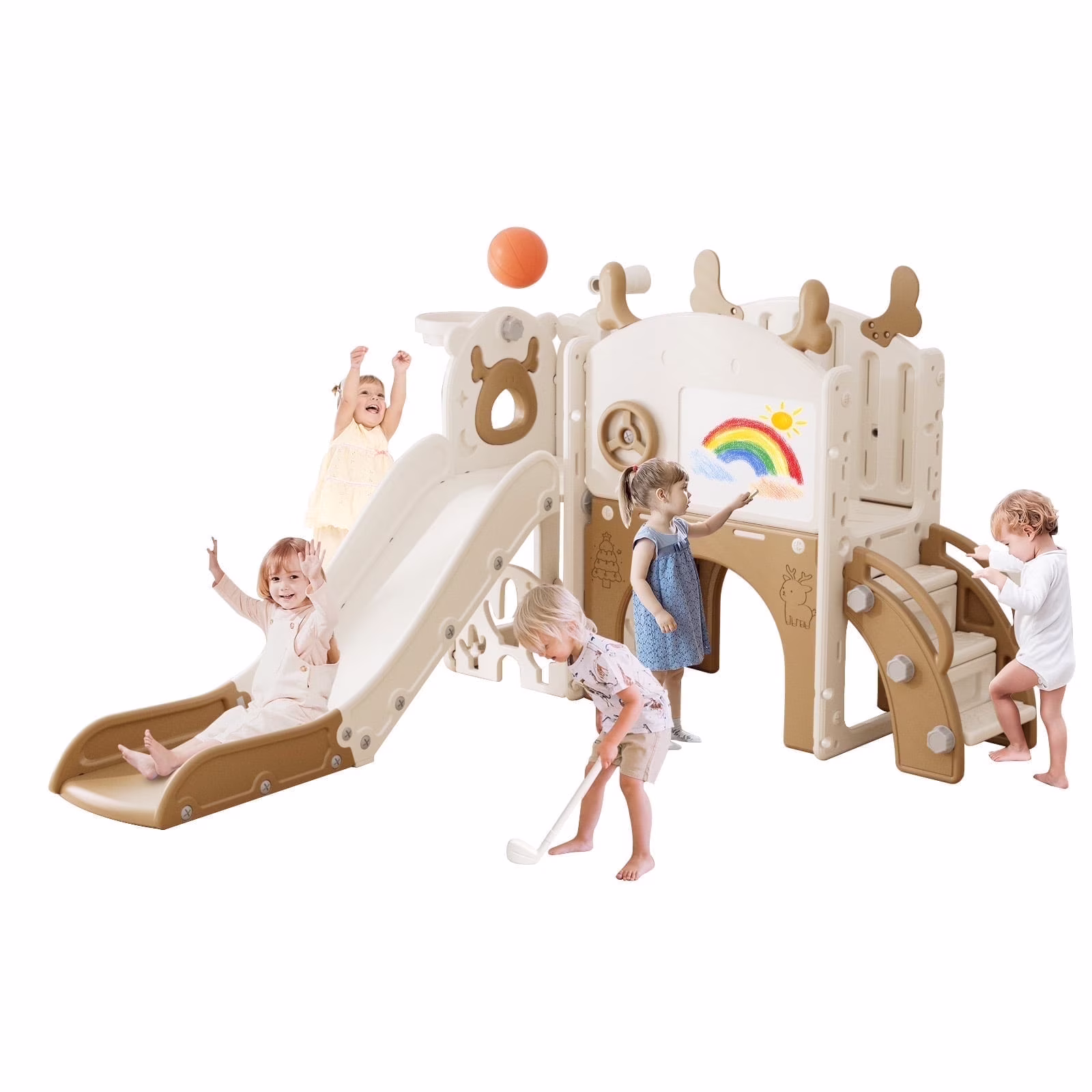 Korimefa 11-in-1 Toddler Slide Set with Golf, Basketball Hoop, Kids Slide for Toddlers Age 1-4, Climber Slip and Slides, Baby Outdoor Toys - Image 5