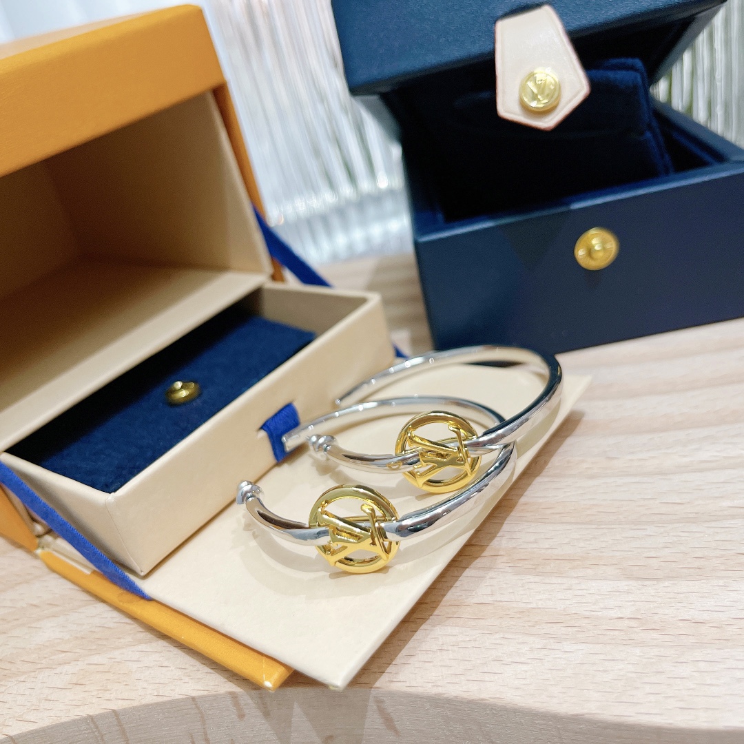 Louis Vuitton Large Half Mixed Metal Color Hoop Earrings - Original Replica Club