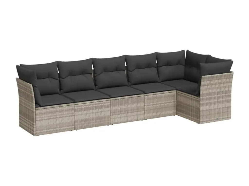 Set de sofás para jardín 6 piezas con cojines en ratán sintético gris PO0428833