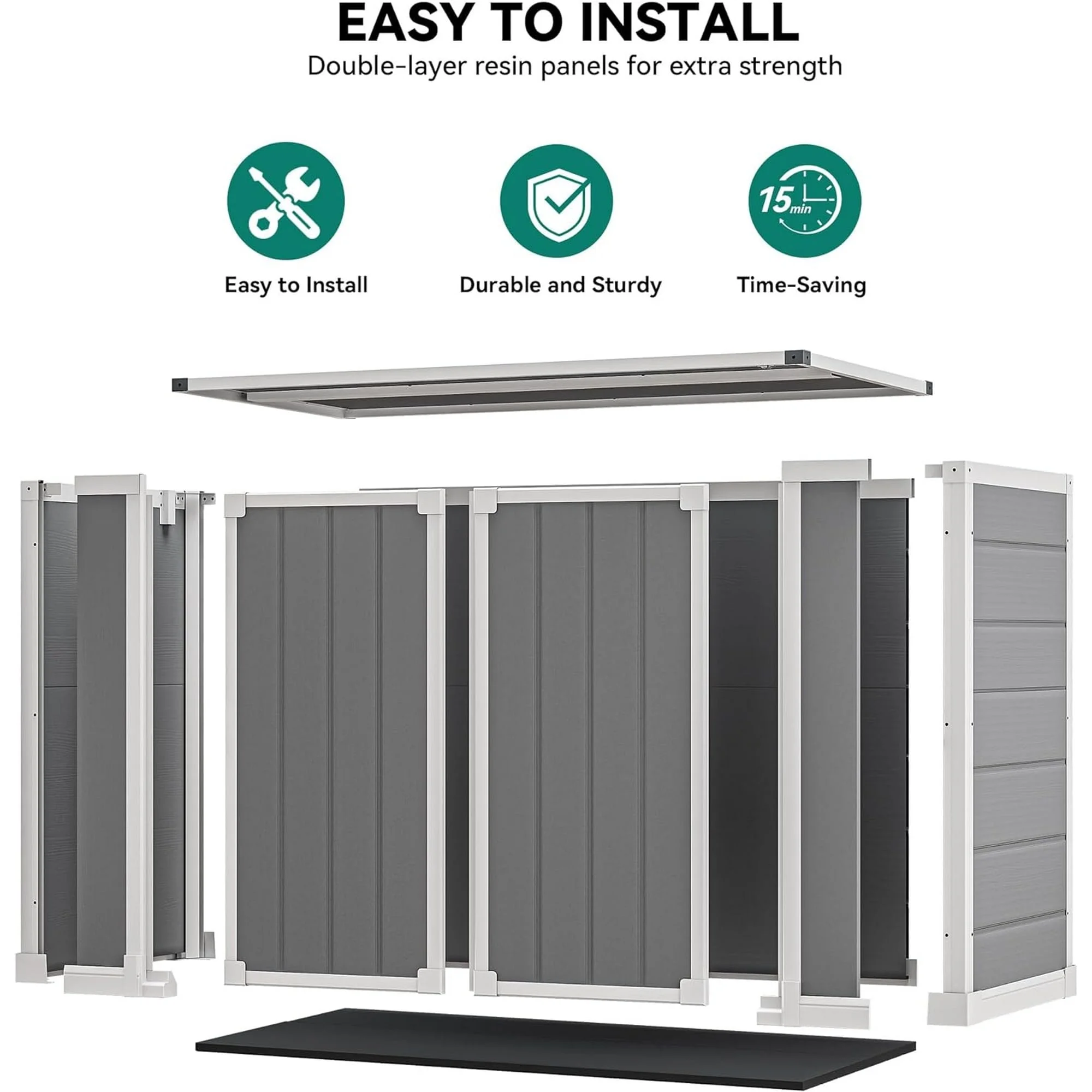 5'-3' Outdoor Storage Shed, Resin Storage Cabinet, Garden Tool Shed with Double Lockable Doors, Organizer Cabinet for Patio Yard, Gray - Image 16