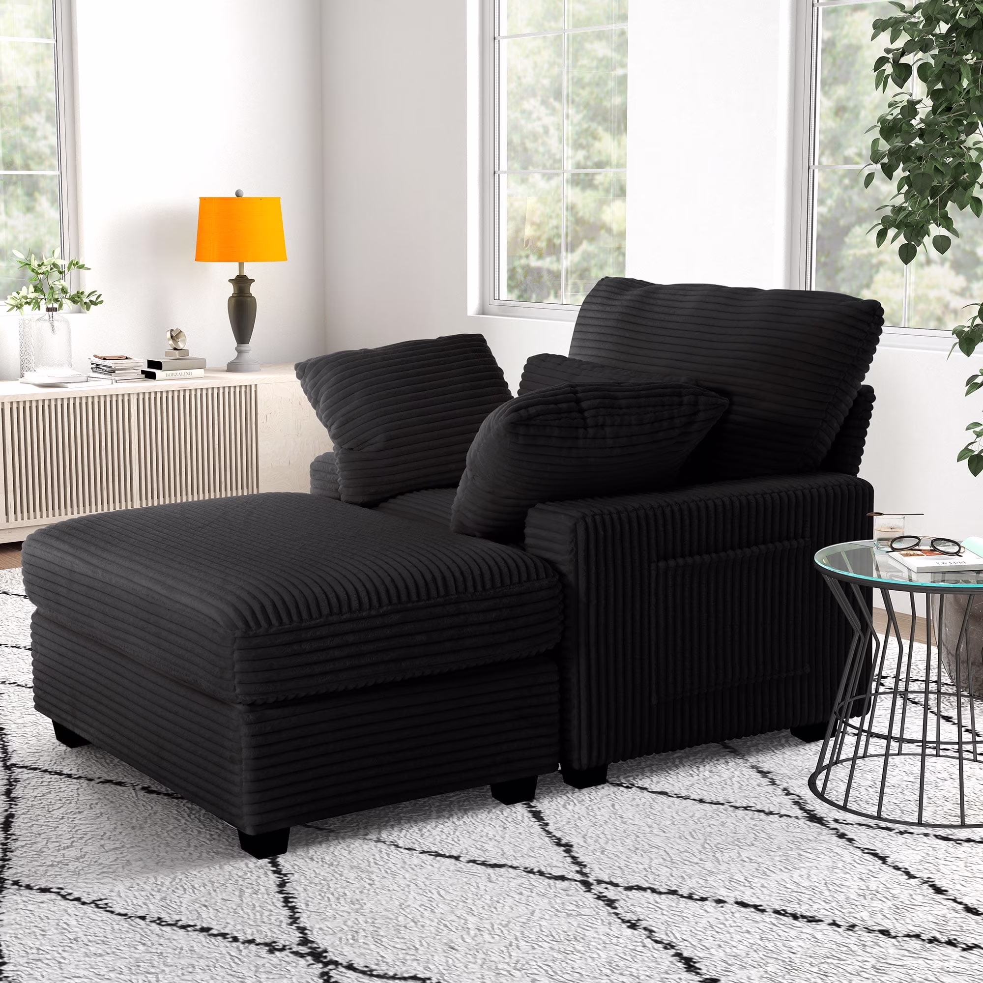 BedLuxury Oversized Accent Chair with Ottoman for Living Room, Single Sleeper Sofa Armchair with 3 Pillows, Lounge Sofa Bed, Green