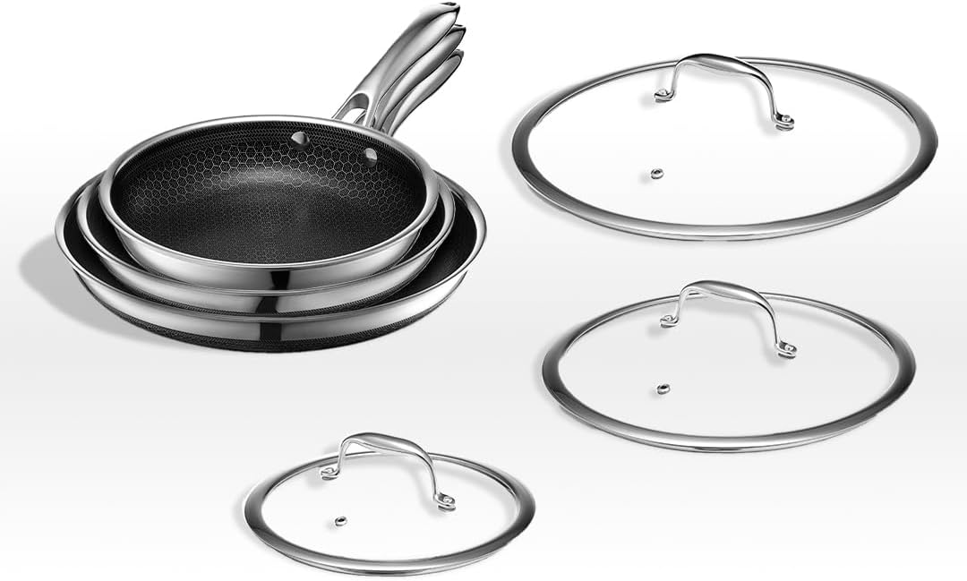 WAYFAIR HexClad Hybrid Nonstick 6-Piece Fry Pan Set, 8, 10 And 12-Inch Frying Pans With Tempered Glass Lids, Stay-Cool Handles, Dishwasher And Oven Safe, Induction Ready, Compatible With All Cooktops