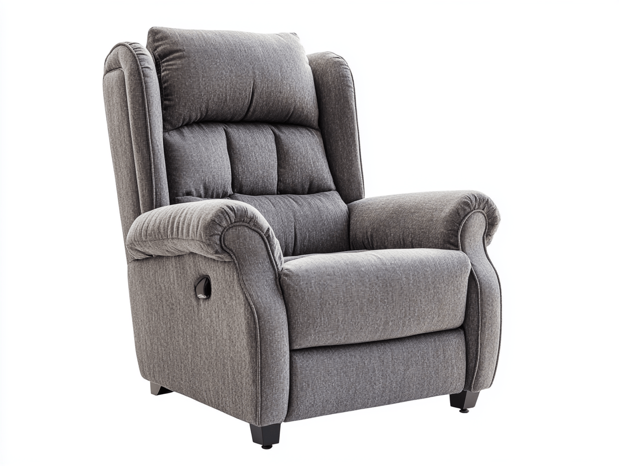 Sillón reclinable 92×90×106 cm – tapizado en tela gris con respaldo alto y mecanismo manual – estilo clásico para descanso diario