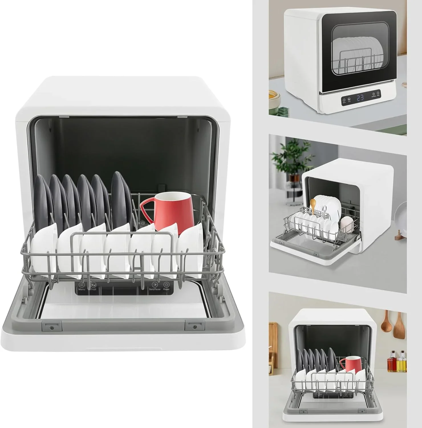 Countertop Dishwasher Compact Dishwasher, Mini Dishwasher with 4.8L Built-in Water Tank 110V Portable Dishwasher 5 Washing Programs 360- Dual Spray