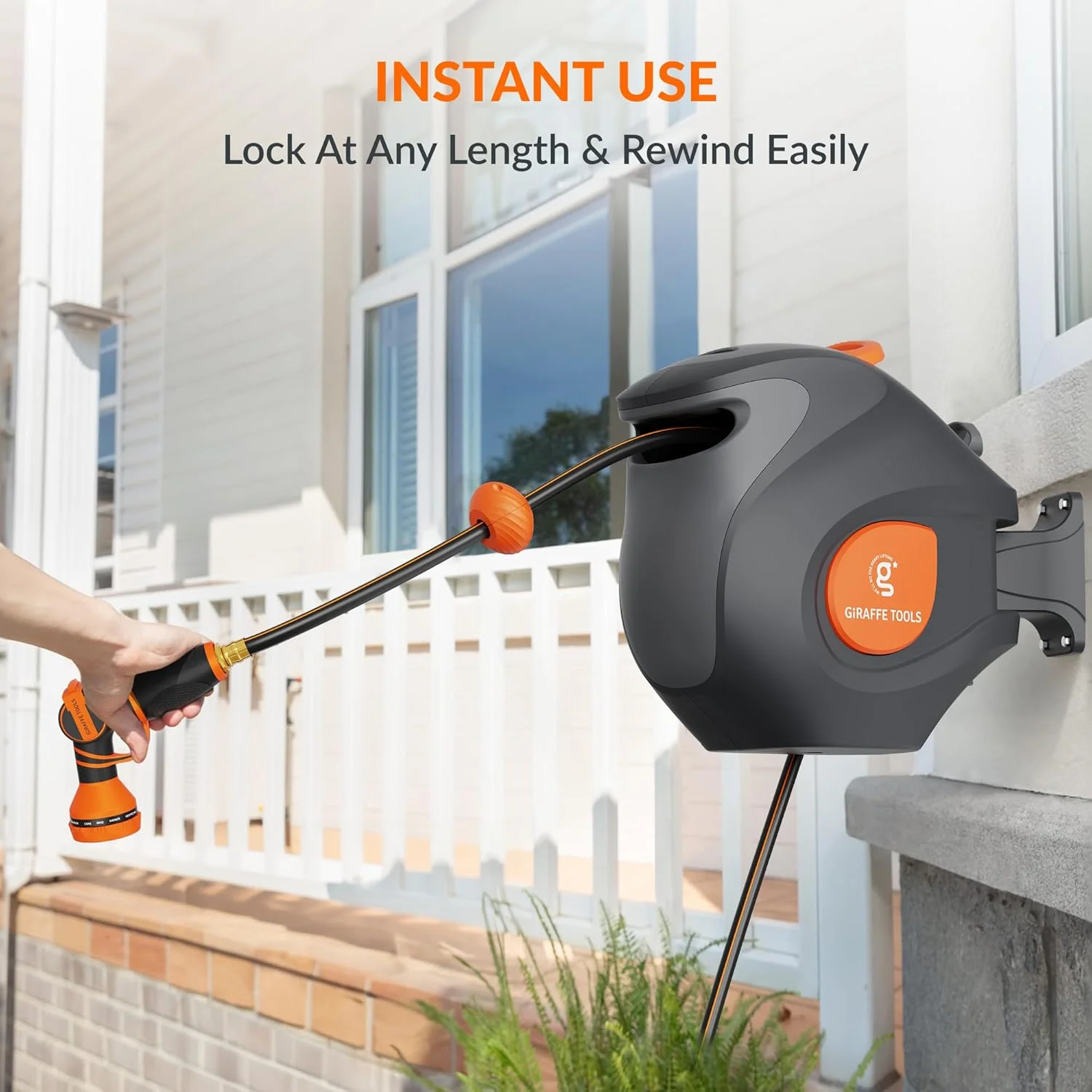 Giraffe Tools Retractable Garden Hose Reel with 1/2in-100ft Water Hose, Plastic Bracket, Wall Mounted, Dark Grey - Image 64