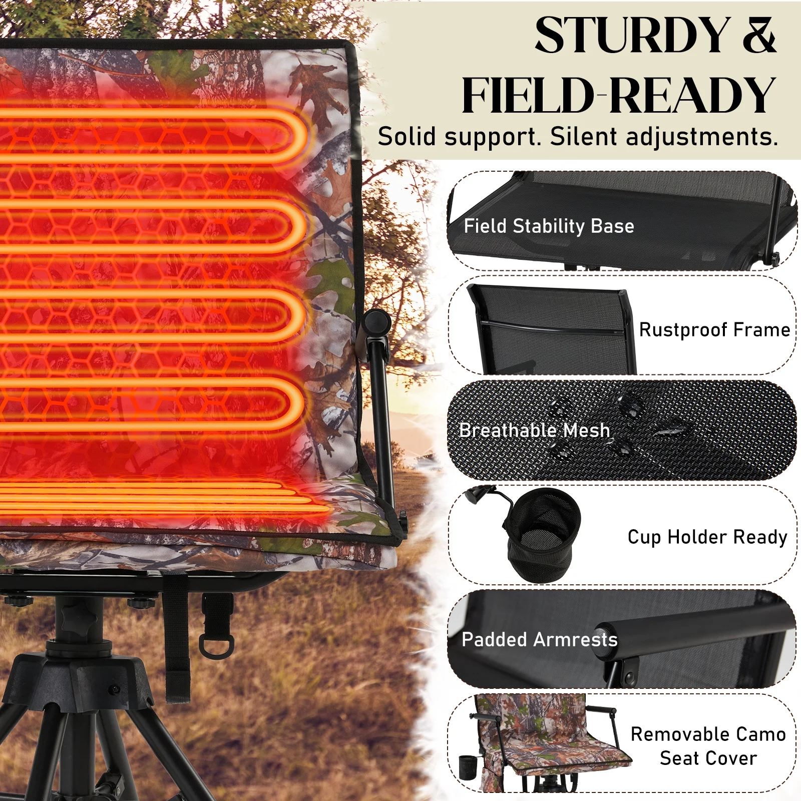 Danrelax 360- Silent Camo Hunting Blind Chair, Armrests, Side Pouch, Telescopic Legs - Image 22
