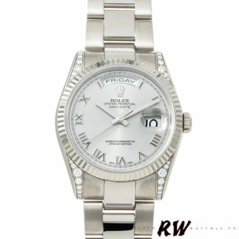 Rolex Day Date 118339 White Gold white Dial Fluted Bezel 36mm Unisex Replica Watch
