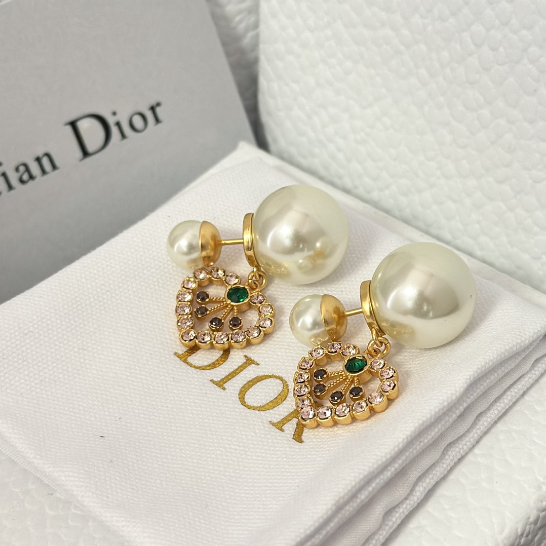 Dior Color Gem Heart Dangle Pearl Earrings - Original Replica Club