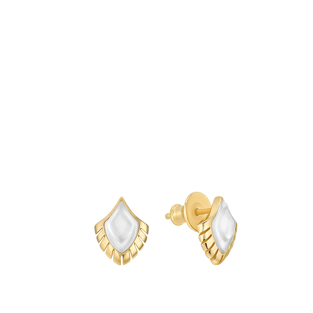 BOUCLES D'OREILLES PAON - CRISTAL INCOLORE NACRÉ BLANC, PLAQUÉ OR JAUNE 18 CARATS