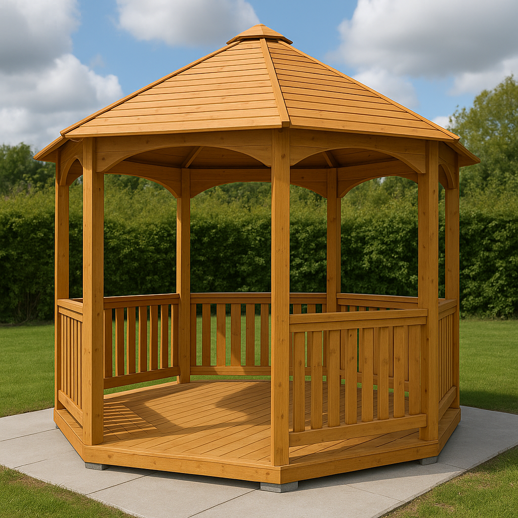 Pabellón de jardín hexagonal madera natural exterior 2,5m
