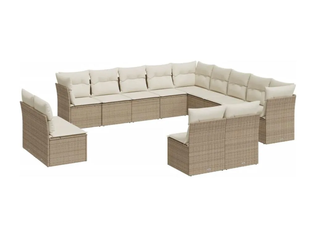 Vivircalido Set sofás de jardín con cojines 13 pzas ratán sintético beige myta83586