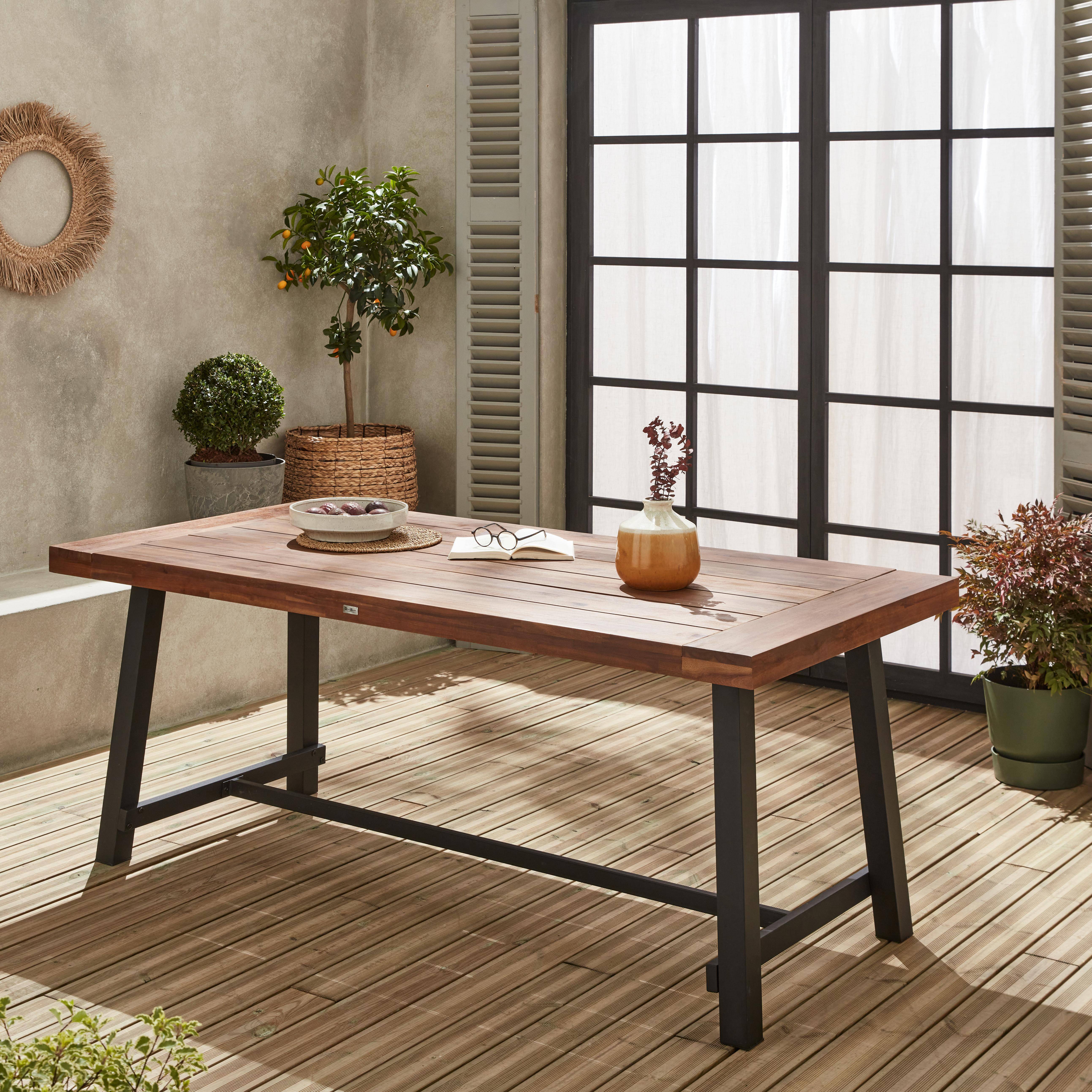 Fortaleza 190cm - Mesa de interior/exterior de madera y metal, 6-8 plazas