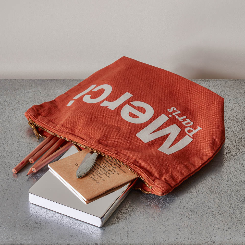 Merci - Pochette en coton - Terracotta & Blanc
