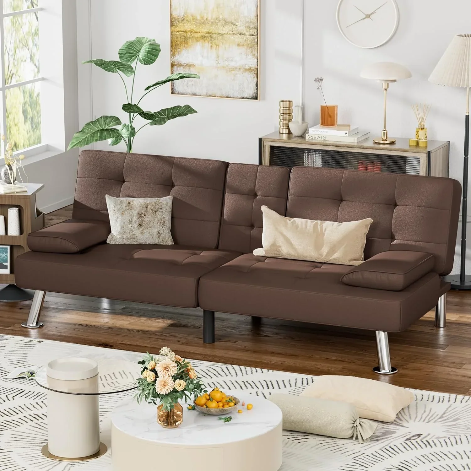 Homall Futon Sofa Bed Leather Futon Couch with Armrests Adjustable Recliner Sleeper Sofa Bed