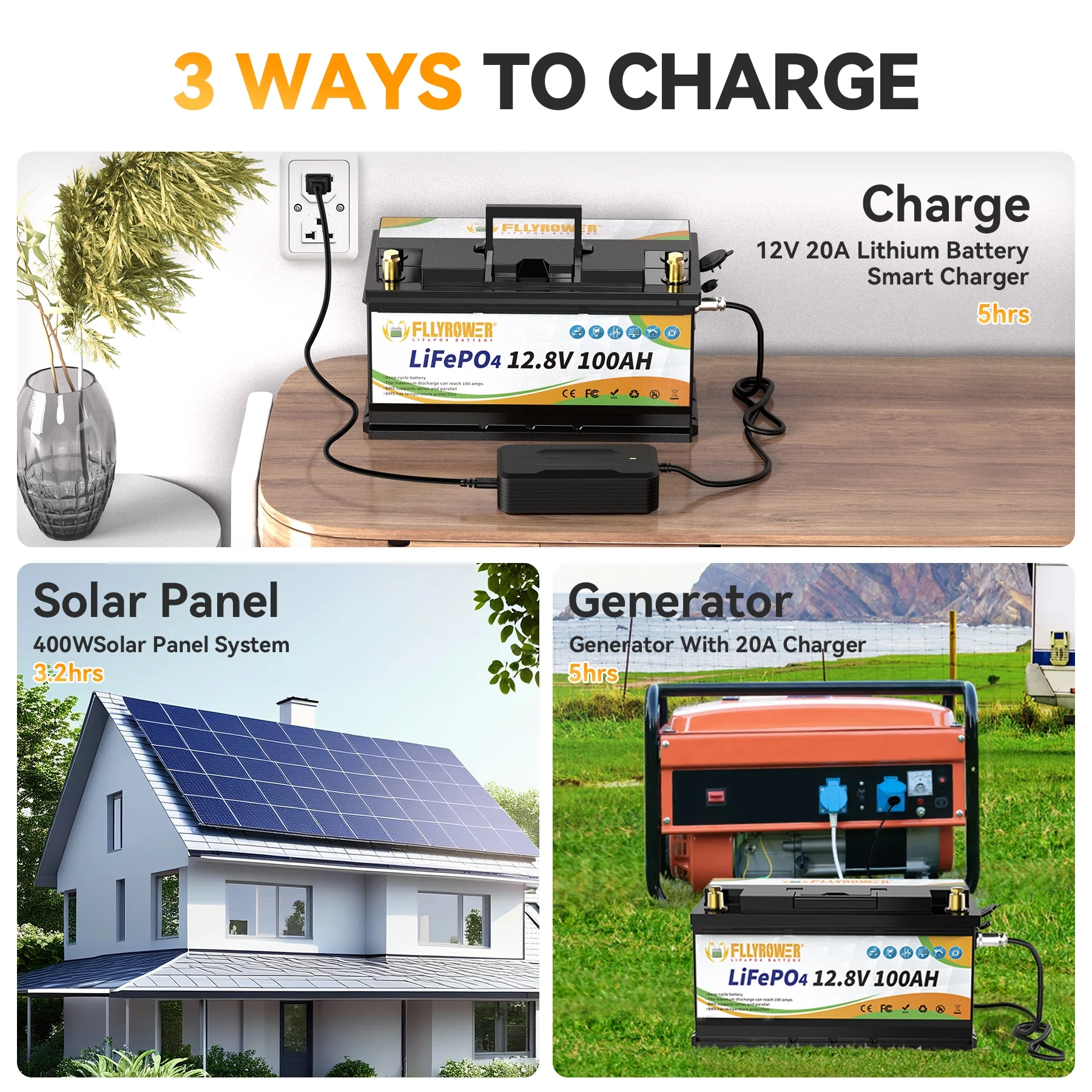 12V 100Ah LiFePO4 Lithium Battery with a Charger,for RV,Marine,Solar,Trolling Motor,Camping,Home Energy Storage,Built in 100A BMS,15000+Deep Cycles - Image 24