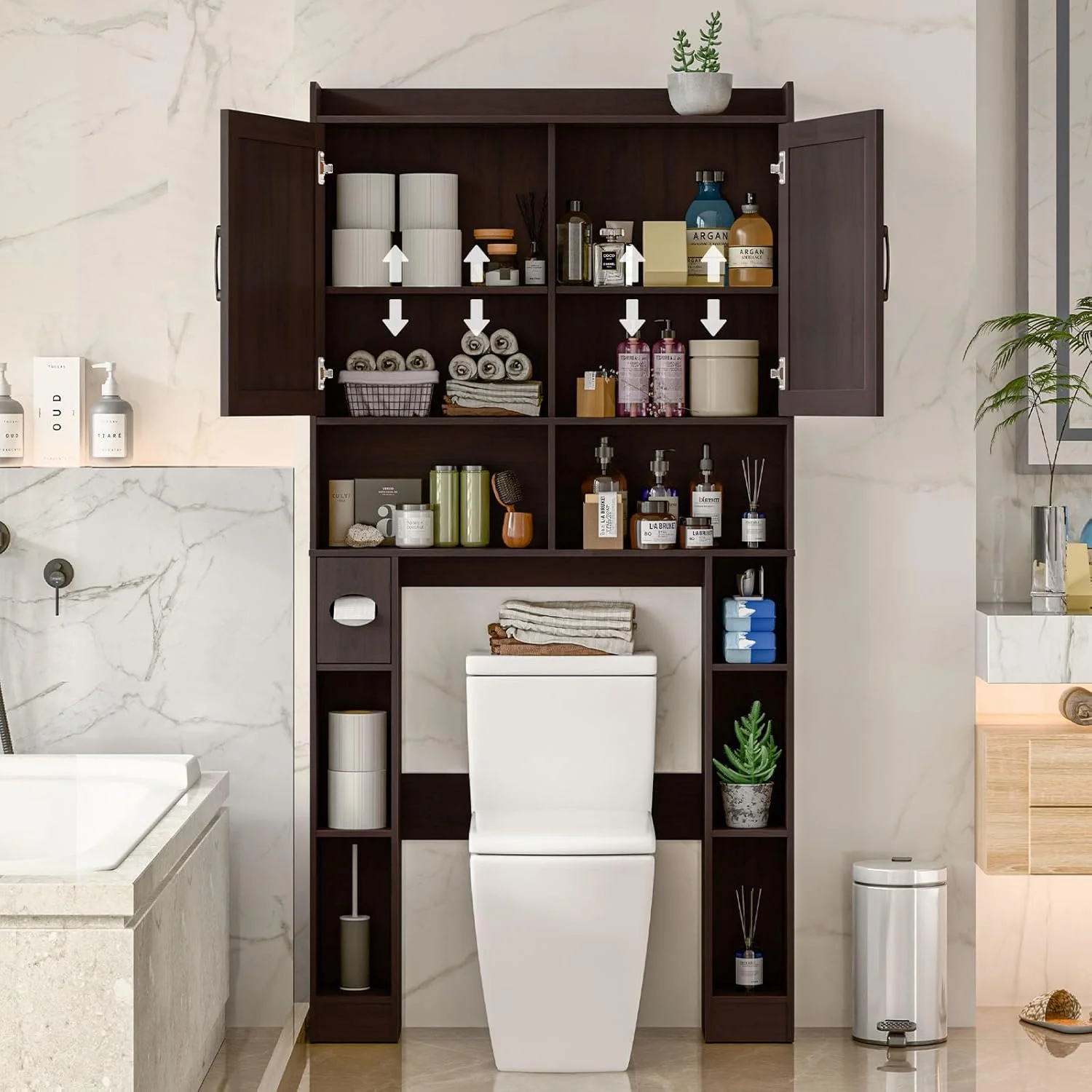 Vabches Over The Toilet Storage Cabinet with Toilet Paper Holder Stand, Above Toilet with Adjustable Shelf & 2 Doors - Image 17