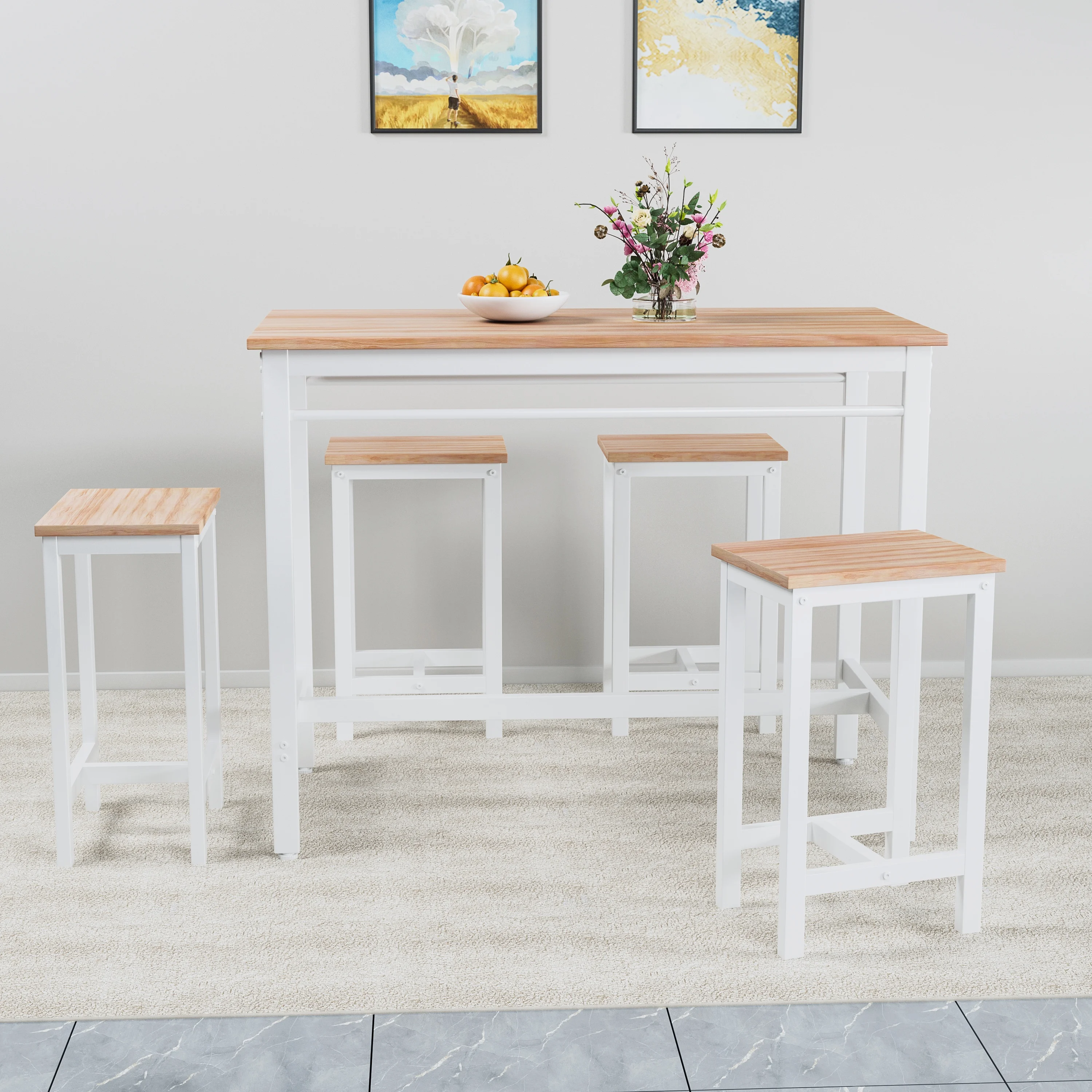 Counter Height Table Set of 5, Breakfast Bar Table and Stool Set, Minimalist Dining Table with Backless Stools, Wood Top Pub Table & Chair Set for Kitchen Apartment Bistro - Space Saving - Image 38